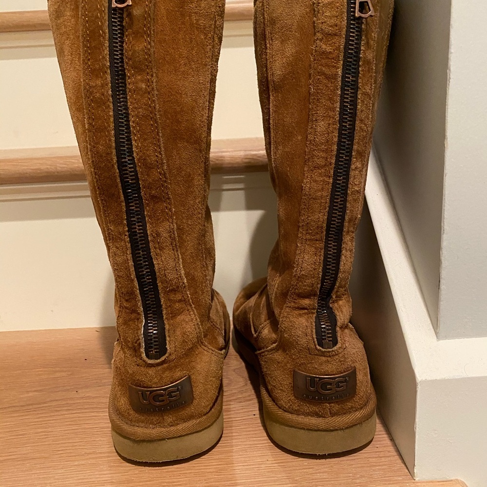 Ugg Knightsbridge Boots 5119 Womens Sz 5 Tall Chestnut Zipper In Back Sheepskin